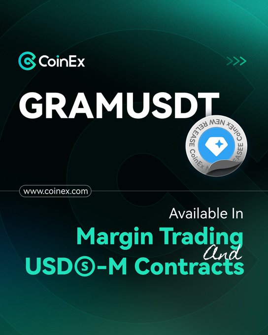 The image features a poster for CoinEx, which highlights new offerings related to currency trading. The main focus of this post is GRAMUSDT, an instrument designed for Margin Trading purposes. It allows traders to trade without needing a margin account, providing them with increased flexibility and the ability to amplify their strategies using leverage. The poster includes a description of what GRAMUSDT offers, which can be referred to by its name on the poster or within any accompanying text.