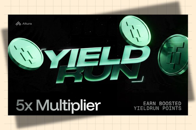 The image features a poster for a stablecoin called "Yield Run" with three green coins floating above it, each labeled with the word "Yield". The text below the coins reads "Your stablecoin is sitting there Doing nothing Here'S how to fix that Most people hold USDT and watch it collect dust What if every dollar you held was working across 3 yield streams simultaneously?".