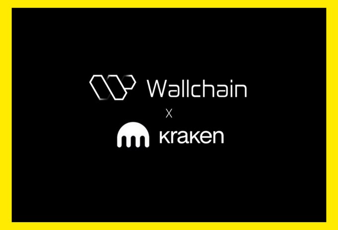 The image features a black background that includes white text and logos related to the "Quackers x Kraken campaign". The logo for "wallchain" is prominently displayed at the top left corner, followed by "Quackers x Kraken" positioned on the bottom right side of the image. The main text in the center talks about how users can earn 500 INK points with their first trade and collect Quackers rewards through the app. It also emphasizes that the campaign should be active before June 30th to take full advantage of the earned rewards.