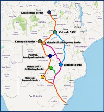 The image shows a detailed map of Africa, with various countries labeled along with their borders. The map also includes information about the IOTA railway line that runs through several African nations. The text "Zeit ist Geld! Afrika hat die Zeichen der Zweischen rechtzeitig erkannt und setzt auf Digitalisierung, Sie sind sogar einen Schritt weiter als andere Länder geht." indicates that the map is related to the IOTA railway line. The post also mentions "Kazumbula Border," which could be referring to the border between Zambia and Zimbabwe or another African country with a similar name.