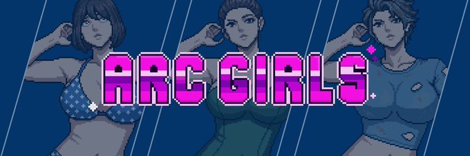 A pixel-art style banner titled 'ARC GIRLS' in pink and purple lettering, showing three anime-style female characters in the background.