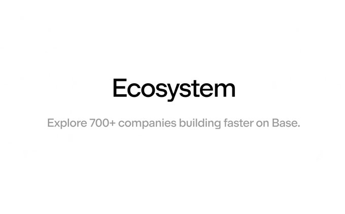 A minimalist white page with the word 'Ecosystem' and the subtitle 'Explore 700+ companies building faster on Base.'