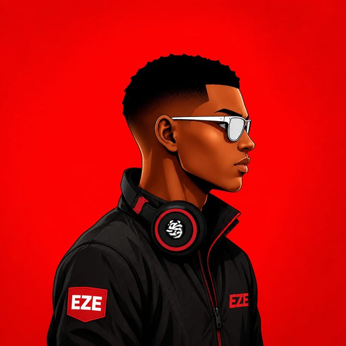 Gm CT—Happy Taco Tuesday! A stylish profile portrait of a person in black with ПојединачнаEZE! gear and headphones, set against a bold red background.
