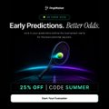 NordVPN advertisement graphic with text 'Early Predictions. Better Odds.' and '25% OFF | CODE SUMMER' over a stylized gaming mouse illustration.
