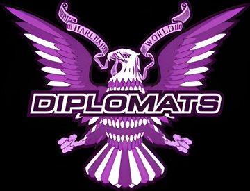 The image features a purple bird with wings spread wide, positioned above the word "Diplomats" written in white letters below its body. The bird appears to be flying or soaring through the air, while the text "Diplomats" is clearly visible on the background.
