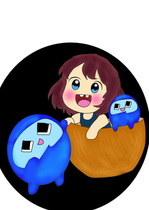 A cheerful anime-style girl with brown hair holds a coconut-like basket alongside two cute blue mascot characters against a black circular background, fitting Dlicom's playful Web3 community branding that unites creative and tech-minded users.