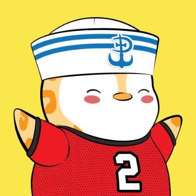 An illustrated cartoon cat character wearing a red sports jersey with the number 2 and a blue-and-white striped sailor hat, set against a yellow background.