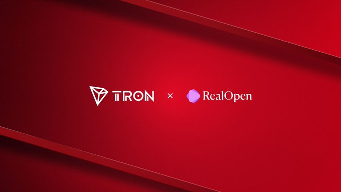 The image features a red background with white text that reads "Tron x RealOpen". The text is positioned at the top of the image, while the rest of the image is filled with red lines. This design choice creates a striking contrast between the red background and the white text, making it easy to read and understand.