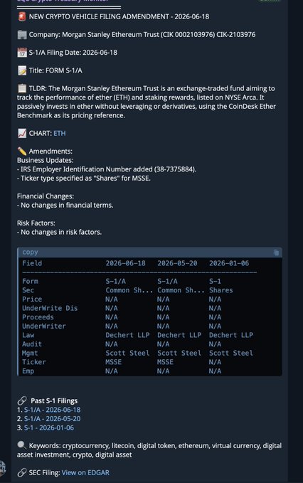 The image features an educational screenshot of a webpage that seems to be about cryptocurrency trading regulations. It has been edited for clarity and focus, making sure that viewers pay attention to the important information presented. There are several text boxes with information on ETF filings related to the Morgan Stanley Trust in the Ethereum Market Trading. The caption at the bottom provides more context about these ETF filings, as well as an image of a cryptocurrency trading website. This kind of information is essential for investors and traders to stay updated with the regulatory changes impacting their investments in the crypto market.