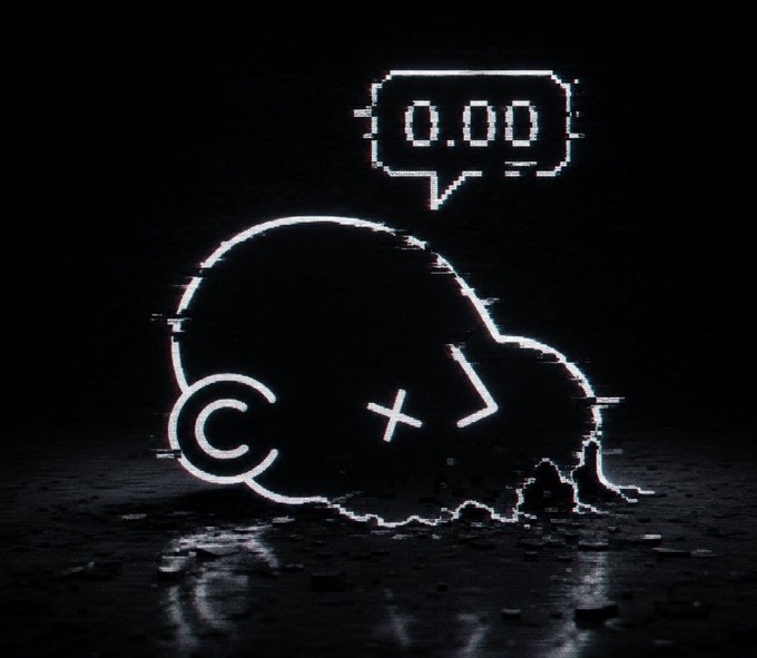 The image features a black background with a white skull-like shape, which appears to be broken or damaged. Below this, there's a speech bubble containing the text "0 00" written in white block letters. The overall composition of the image suggests that something went wrong before it was posted on social media, possibly due to an error in the content or format.