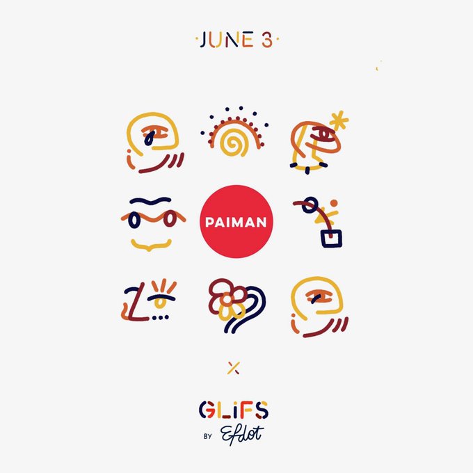 The image features an art poster with various illustrations of faces, including one that reads "Paiwan", which appears to be a logo or brand name. The poster also includes text that says "June 3" and "GLiF". The poster is displayed on a white background, making the colors stand out.