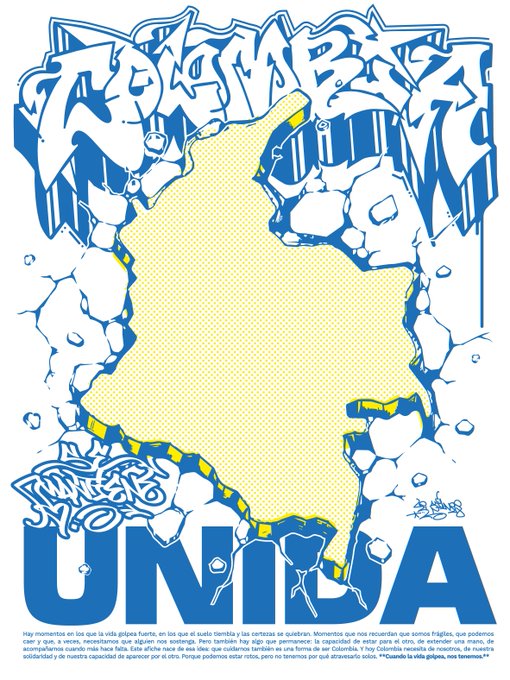 A graffiti-style poster featuring the text 'BOMBAS UNILA' with a map of Colombia and Spanish text at the bottom.