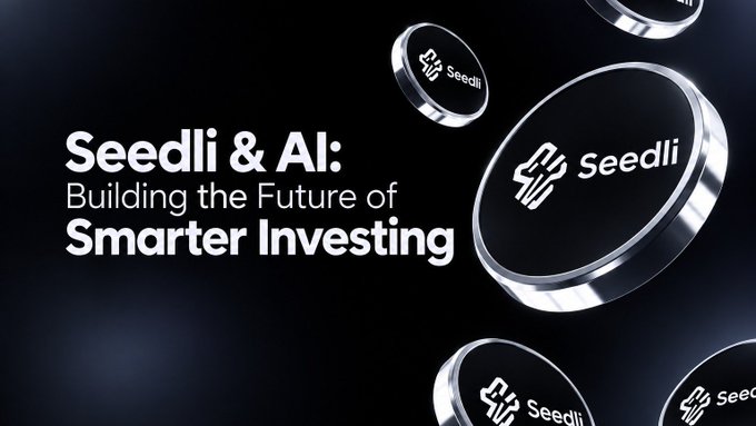 Promotional graphic for 'Seedli & AI: Building the Future of Smarter Investing' featuring 3D metallic black tokens with the Seedli logo.