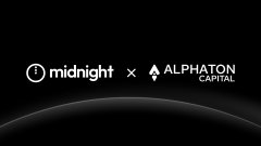 Minimalist black screen displaying the white logos 'midnight' and 'ALPHATON CAPITAL' separated by an 'x'.