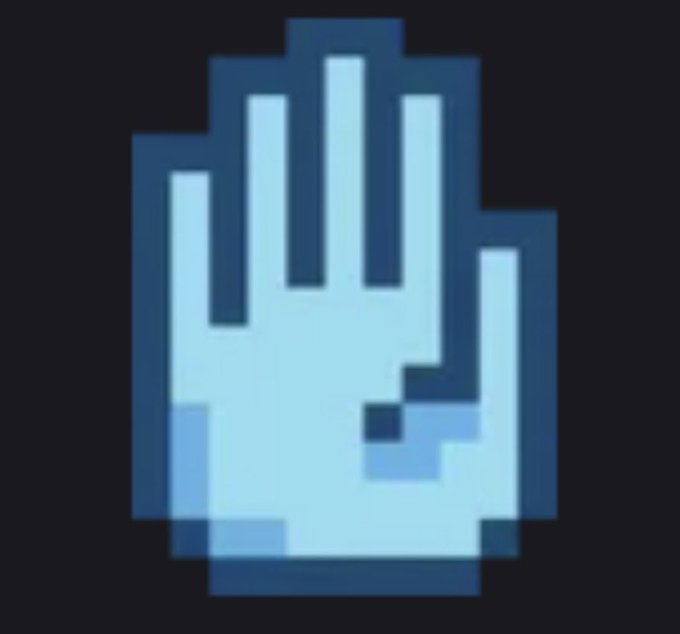 A pixelated gray hand cursor icon, symbolizing a digital click or selection, fitting with the post's theme of reluctantly selling assets to send "gobs" and recover.