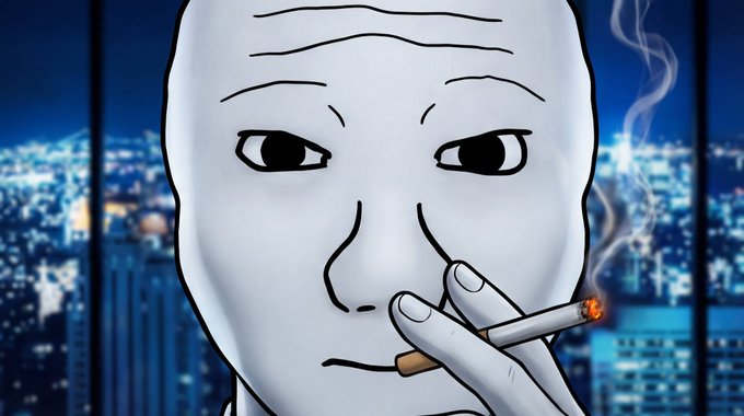 The image features an illustration of a person holding a cigarette, with their face prominently displayed against a city skyline backdrop. The caption reads "I spy a double booty shaboingboing on my $WOJAK bag". This phrase is likely a reference to the popular video game series "Minecraft", where players can build and explore virtual worlds using blocks of various shapes and sizes, including the iconic "Double Booty Shaboing Boing" block. The image seems to be promoting or referencing this game, as it uses humor and creativity in its caption.