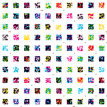 A grid of numerous small pixel art icons in various colors, appearing to be a sprite sheet of similar character or creature designs.
