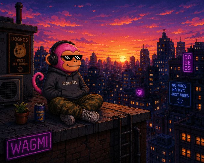 The image features a cartoon monkey sitting on top of a building with headphones on its head. The cityscape behind the monkey includes buildings, neon signs, and other urban elements that create an interesting backdrop for the scene. The caption below the image provides information about Bitcoin and Ethereum, suggesting that there might be some discussion or comparison related to these digital currencies in the post.