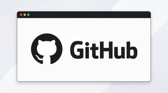 A minimalist graphic showing the GitHub logo (Octocat) and name inside a stylized browser window frame on a light gray background.