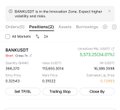 A trade notification screenshot showing the BAND/USDT short position closed at the market with a profit of +979.22 BNB (≈$309,801), confirming the trader's $55K+ profit celebration on their $BANK short.