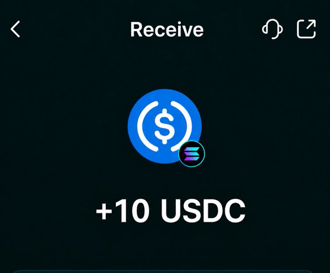 A Solana wallet screen displaying a "+10 USDC" receive transaction, which the post claims is a free $10 bonus airdrop from the Telegram user @bonk_inu via a Telegram bot.