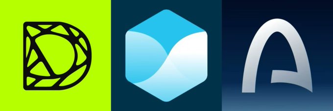 The image displays three logos side by side: DGrid AI (green background with a geometric grid design), TermMax (blue background with a hexagonal wave icon), and ARC (dark blue background with a stylized "A" symbol). These logos correspond to the three upcoming crypto project events mentioned in the post—DGrid AI's TGE on August 17, TermMax's TGE on August 25, and ARC's mainnet launch on September 16.