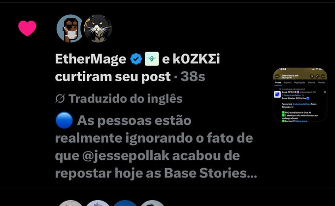 The image shows a social media post by @jessepollak, who has tagged @ethermage with a heart. The post includes a message about an interesting story that was shared by @officialbunnyos. The post also mentions that the boss is interested in getting involved more directly and wants to know when they can enjoy and share the story together.