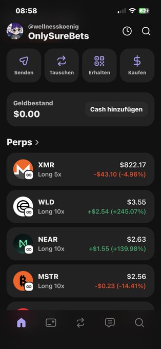 The image shows an iPhone screen displaying various cryptocurrency trading options, including Bitcoin, Etherium, and Ripple. The screen also has a message that says "OnlySUREBETHS" at the top. The text "Perps" can be seen in the bottom left corner of the screen.