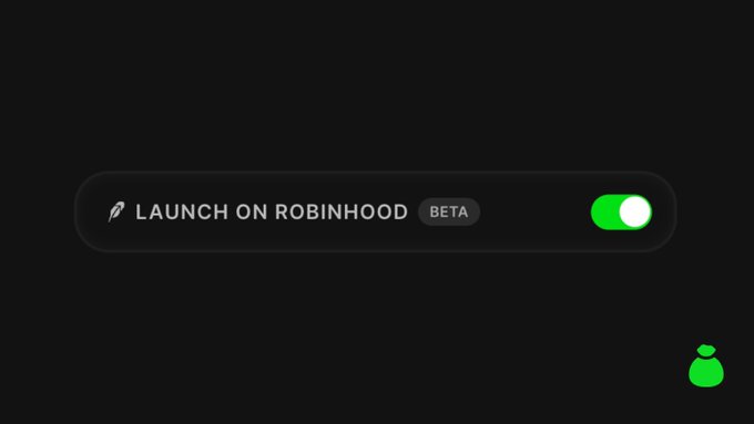 A dark digital interface showing a toggle switch turned on next to the text 'LAUNCH ON ROBINHOOD BETA'.