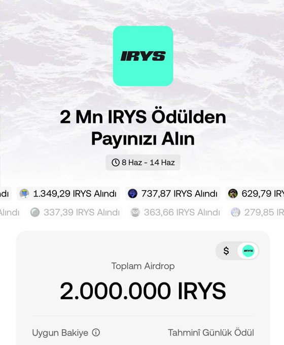 The image shows a screenshot of a smartphone with an "OKX TR X Drops" app opened on it. The background of the image is white, providing contrast to the text that reads "OKX TR X Drops' new event has started! This time, a total of 2,000,000 IRYS reward pool is being distributed!". The app is designed for people looking for passive income opportunities and is sponsored by ircs.trx.