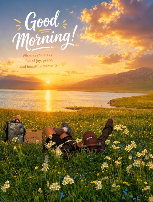 The post features a beautiful sunset over water, with two people lounging in a field of flowers near a lake, enjoying the day together. The photo has been edited by Perx-trade to emphasize the content's significance to the social media network @NomismaNetwork.