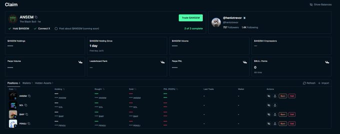 A 'Claim' dashboard showing BANDNEM holding rankings with a green 'Score $VANTA?' button, displaying metrics like Holder Rankings, Holding Since 1 day, Volume, Returns, Pawn P&L, and leaderboard positions.