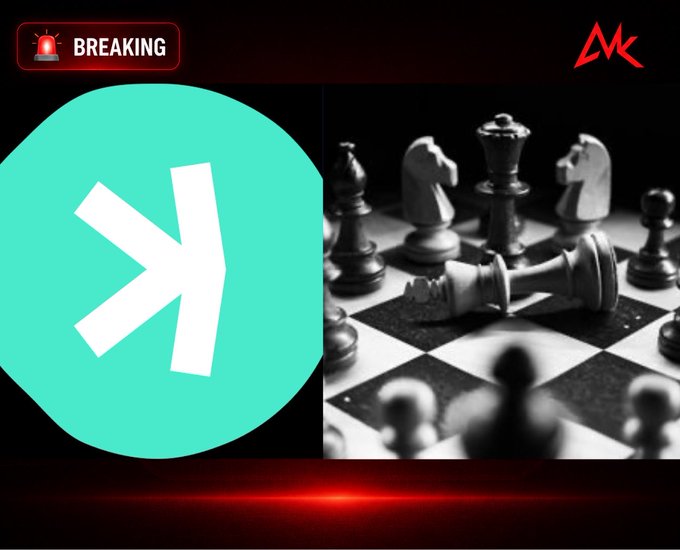 A news graphic features a 'BREAKING' alert at the top, a teal circular logo with a white 'X' on the left, and a black-and-white photo of chess pieces on a board on the right.
