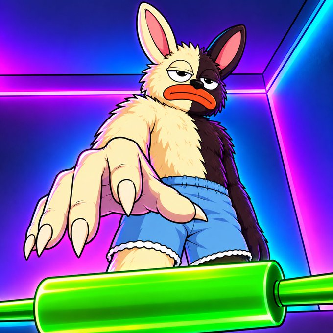An anthropomorphic rabbit-like creature with a grumpy expression reaches forward in a neon-lit space, wearing blue shorts. It serves as a stylized mascot for a crypto airdrop promotion offering 200,000 $BORO tokens, with the post directing users to follow and submit their $SOL wallet to claim rewards.