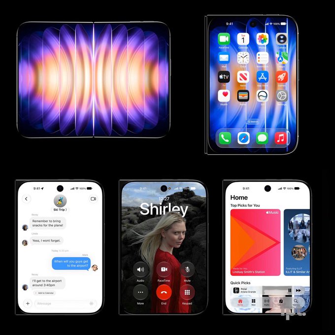 The image showcases various smartphone mockups displaying colorful screens, apps, and features, paired with the caption "My wallet is ready"—suggesting anticipation for purchasing new mobile devices. The screens highlight features like messaging, FaceTime, and music apps, with names like "Shirley" and "Ski Trip" visible.