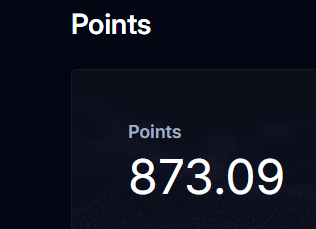 A dark blue interface displaying a points balance of '873.09' under the heading 'Points'.