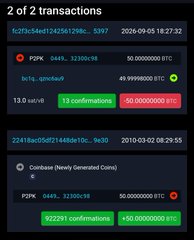 The image shows two cryptocurrency transactions involving Bitcoin (BTC) and P2PK (Pay-to-Public-Key) addresses on the blockchain, with timestamps from 2026-09-05, displaying balances of approximately 50 BTC each. The post "600+ BTC Awakened!" likely refers to these transactions collectively moving over 600 BTC that had been dormant, marking the sudden reactivation of older, previously inactive Bitcoin holdings.