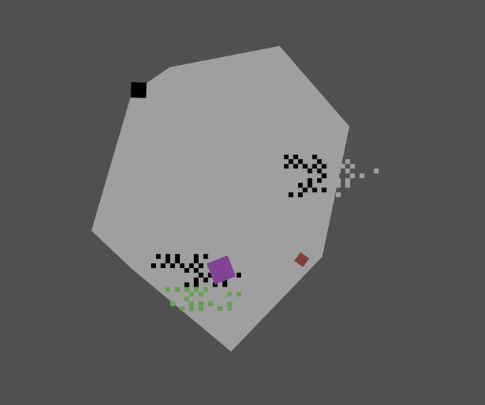 The image features a gray square with black dots scattered throughout, giving it an abstract appearance. The background of the image is a solid color, which contrasts with the white square at the center. There are two small purple squares placed near the center of the image, adding some visual interest to the scene. The text "Today Speak of Dream Token #48: You must build to survive the we. You can check your dreams" is written in the corner, providing context for the image and its content.