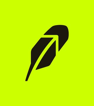The image shows a black and white logo of a feather-like shape with an upward-pointing arrow pointing towards the top right corner. The background color is lime green, which contrasts with the black silhouette of the feather. There are no texts or other objects in the image, and it does not provide any information about Robinhood Mainnet activity or the CCIP API.