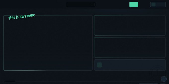 A dark-themed digital interface with a large text box on the left containing the green text 'this is awesome' and several empty input fields on the right.