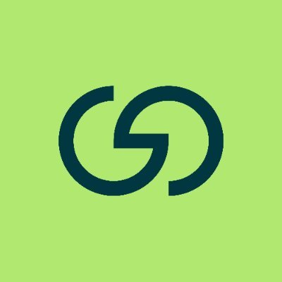 A dark teal stylized logo resembling two linked C shapes appears on a light green background.