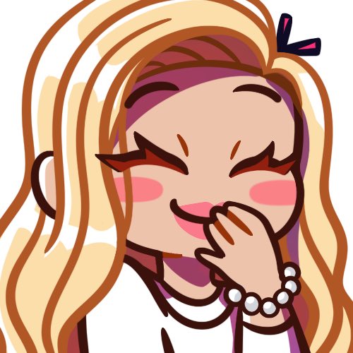 A cartoon emoji-style illustration shows a blonde girl with a pink headband blushing and laughing while covering her mouth with her hand, wearing a pearl bracelet. The image captures the celebratory mood of the post, which humorously brags about finishing 3rd out of 4 players for the first time.
