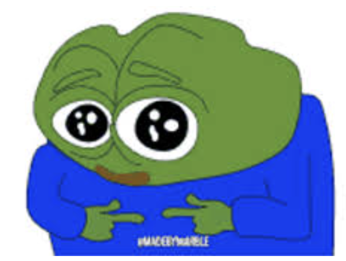 A sad Pepe-style cartoon character wearing a blue sweater points at the "MADE BY MANIFOLD" watermark on its chest, with a caption explaining that Manifold Studio is experiencing temporary delays confirming file uploads to @ArweaveEco due to high usage, asking users to be patient and not re-upload their files.
