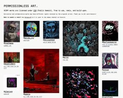 The image displays a permissionless art collection on Pirateer, featuring a grid of nine digital artworks including surreal portraits, cosmic scenes, and abstract compositions, with the caption "PERMISSIONLESS ART" at the top and references to artists like "ETHEREAL" and "MARDETHA."

The post "ROLLING #xcopycc0" relates to the image by highlighting the showcased xcopyCC0 artworks within this permissionless art gallery, emphasizing the free, decentralized nature of the digital pieces displayed.