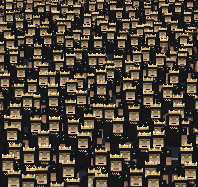 A repeating pixel art pattern filling the frame with numerous identical Minecraft character faces against a dark background.