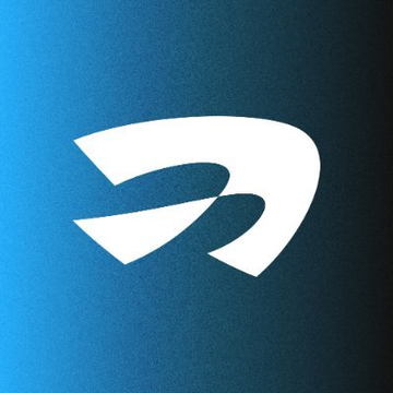 A stylized white 'R' or wing-like logo on a gradient blue textured background, resembling the Rocket Lab brand mark.