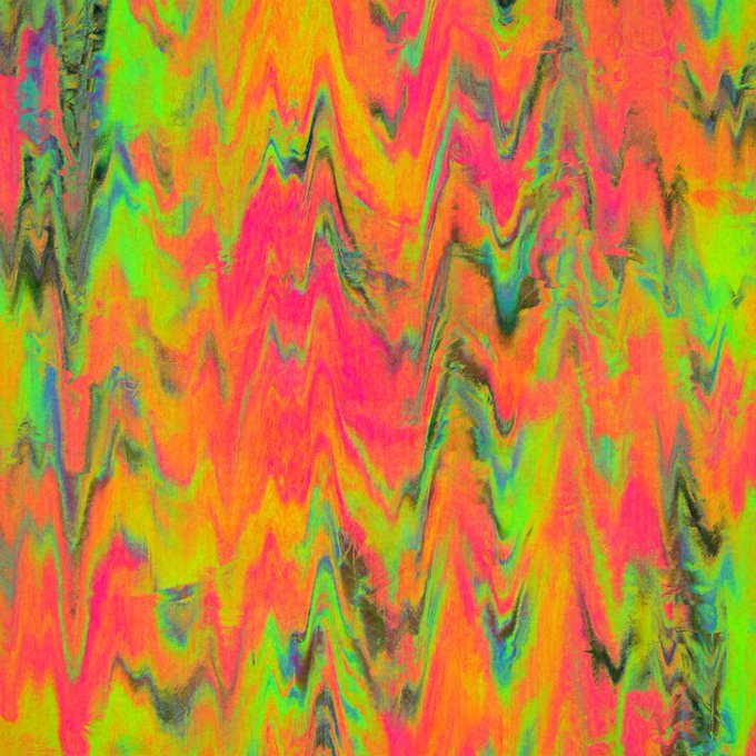 A vibrant, abstract digital pattern of jagged, vertical zigzag lines in highly saturated neon shades of pink, orange, green, and yellow.