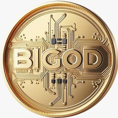 A close-up image of a gold-colored physical Bitcoin token featuring circuit board designs and the word 'BIGOD' engraved in the center.
