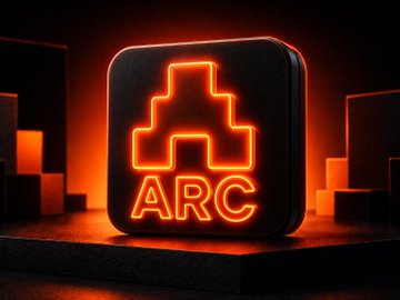 The image features a neon sign that reads "ARC" in orange letters against a black background. The sign is placed on top of a black surface, possibly a table or a platform. The text "Focus on what is in the image and how it relates to the post." suggests that the focus should be on the neon sign rather than the surrounding elements.