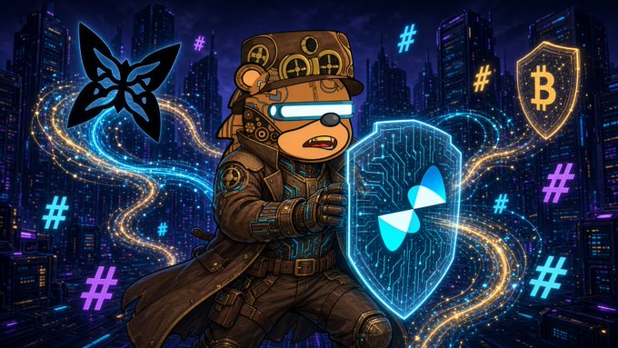 A digital artwork featuring a cartoon monkey in military gear holding a shield with the Aptos (APT) logo, set against a neon cityscape with Bitcoin and butterfly symbols.